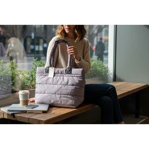 A New Day Puffer Tote Bag Womens Pale Purple Brand New Quilted Padded Shoulder